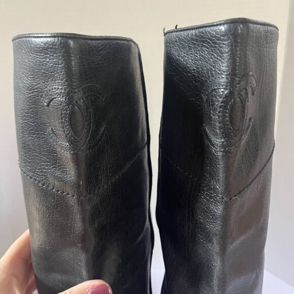 Chanel Black Leather Knee High Boots Size 38 / US 7.5 - Picture 4 of 14